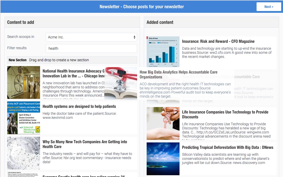 Scoopit content director - Newsletter - Drag and drop articles you want to the Newsletter