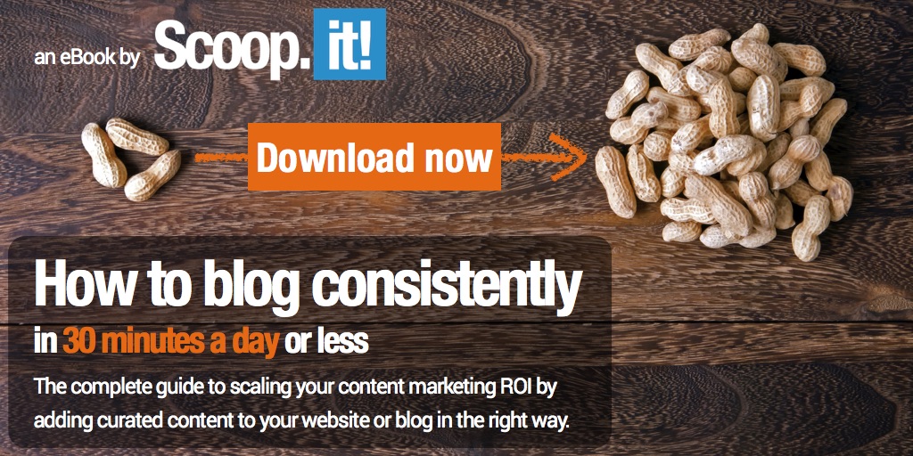 how to blog more and blog consistently in 30 min a day or less - ebook by scoop it - download now CTA