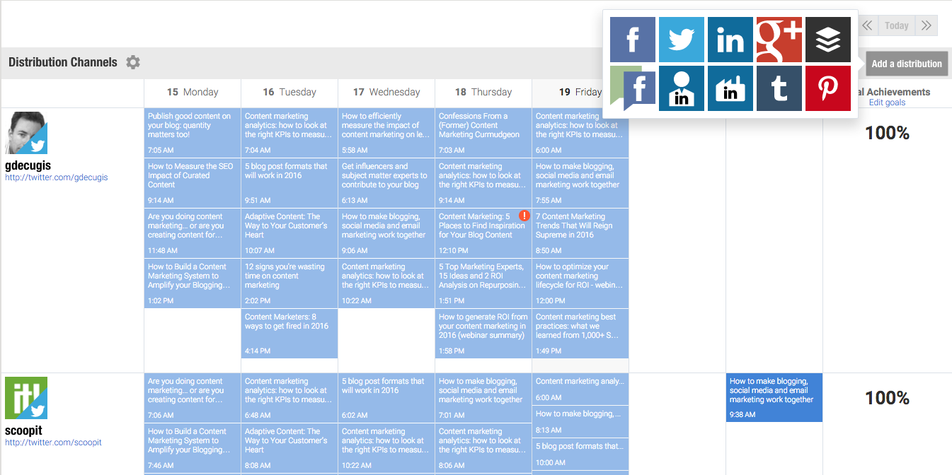 Scoop.it Content Director - add destination to dashboard calendar
