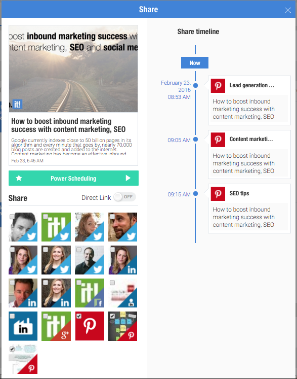 Scoopit Content Director - smart calendar - pinterest destination on share post