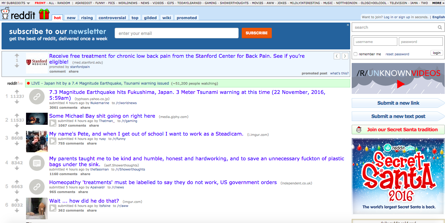 reddit homepage