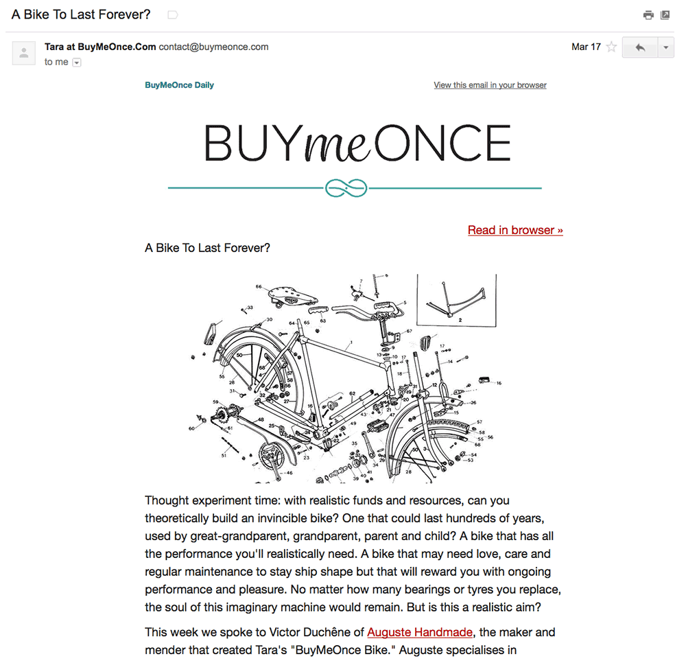 Buy e once is a terrific curated email newsletter