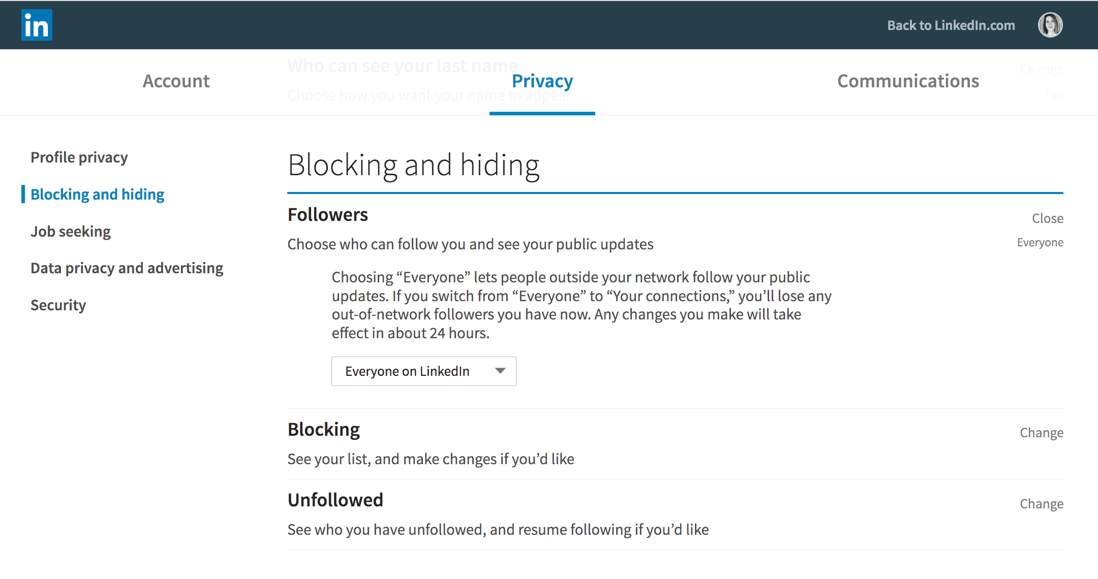 linkedin privacy settings